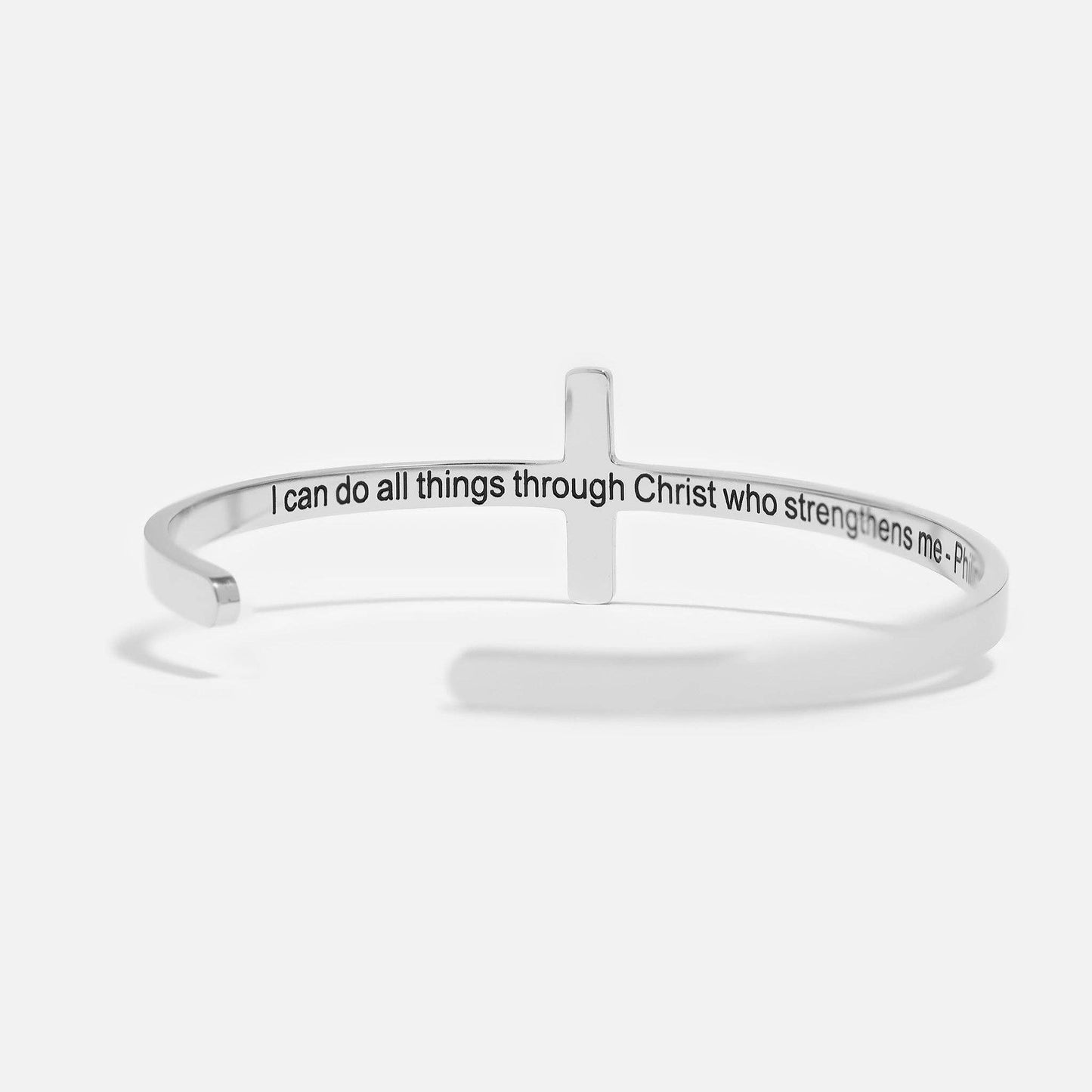 Stainless Steel Cross Cuff Bracelet with Christian Scripture Philippians 4:13