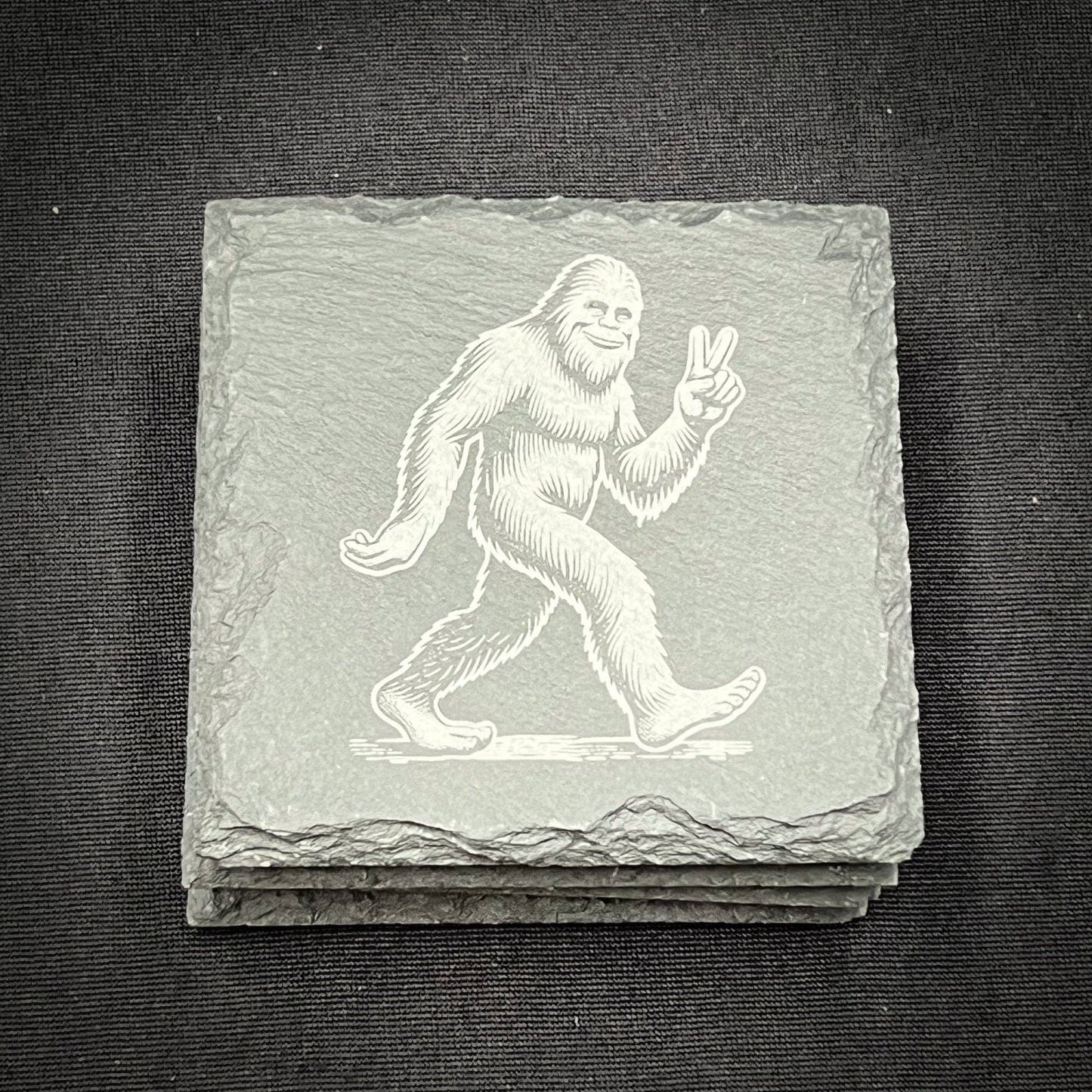 Bigfoot Peace Out! - 4" Square Slate Coaster