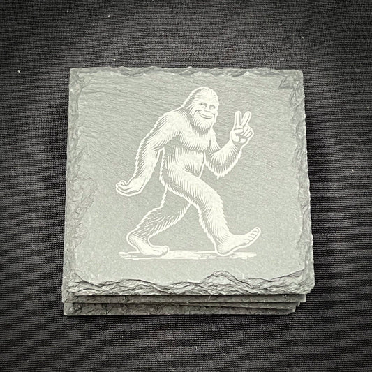 Bigfoot Peace Out! - 4" Square Slate Coaster
