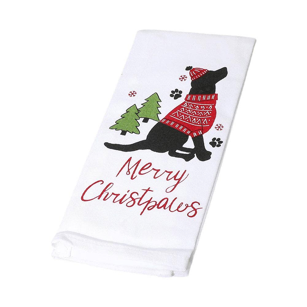 MERRY CHRISTPAWS Message Dog Printed Kitchen Towel
