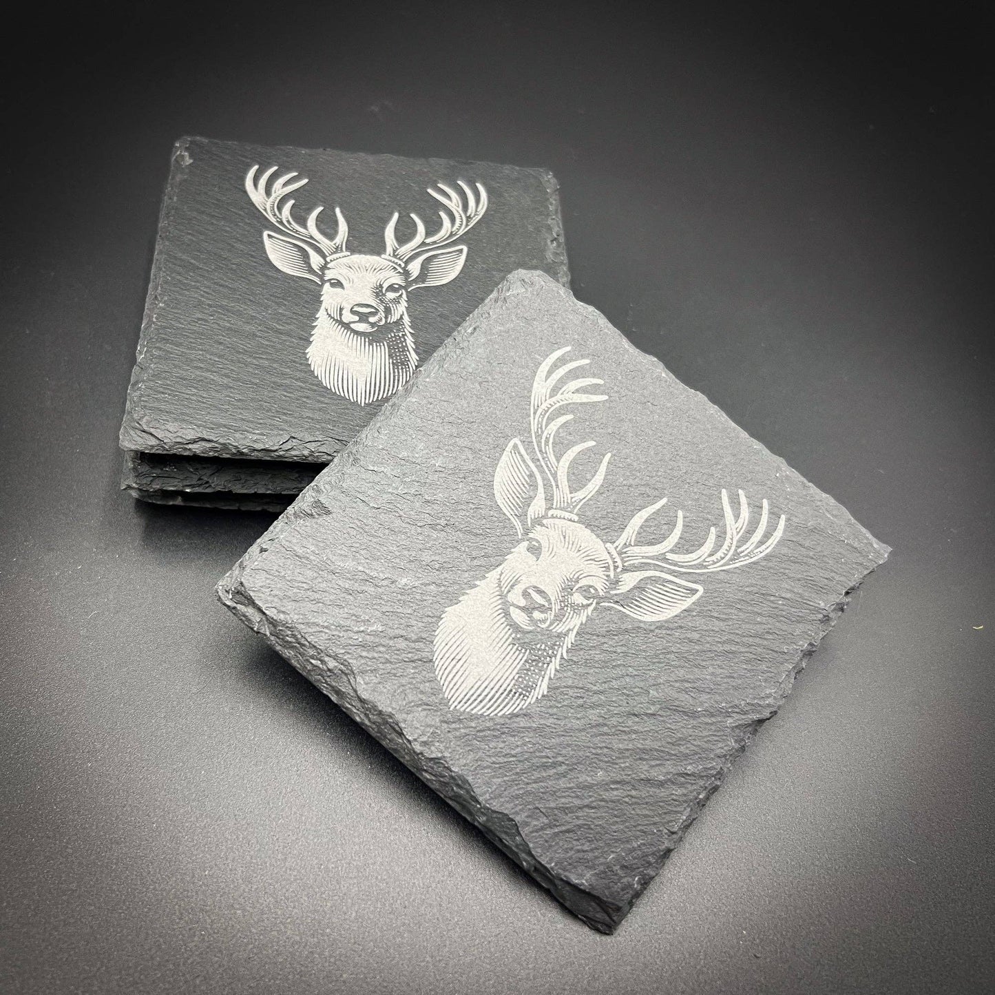 Deer Head - 4" Square Slate Coaster