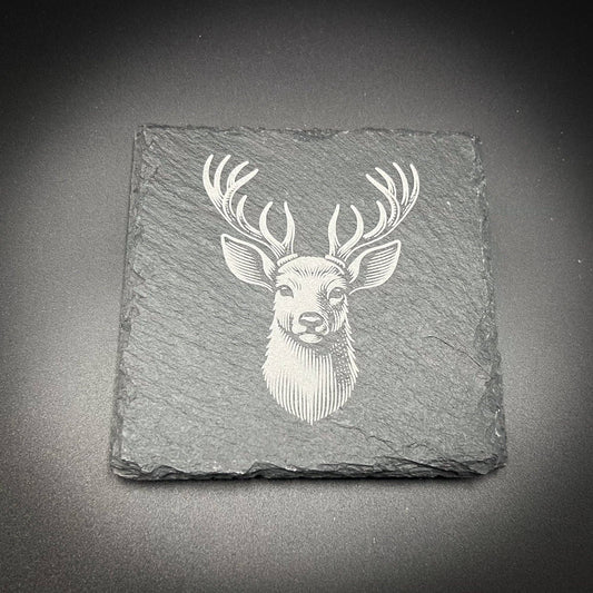 Deer Head - 4" Square Slate Coaster
