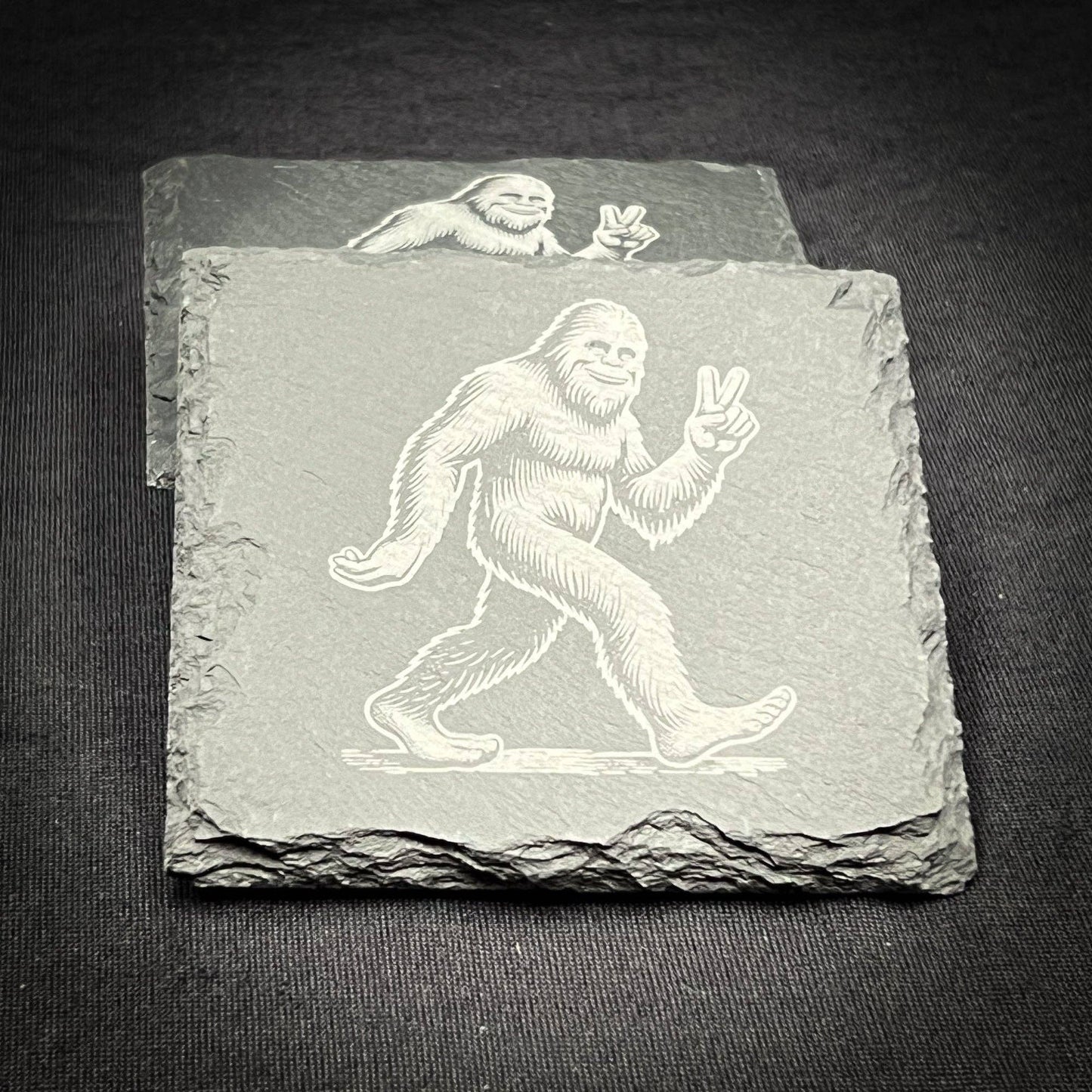 Bigfoot Peace Out! - 4" Square Slate Coaster