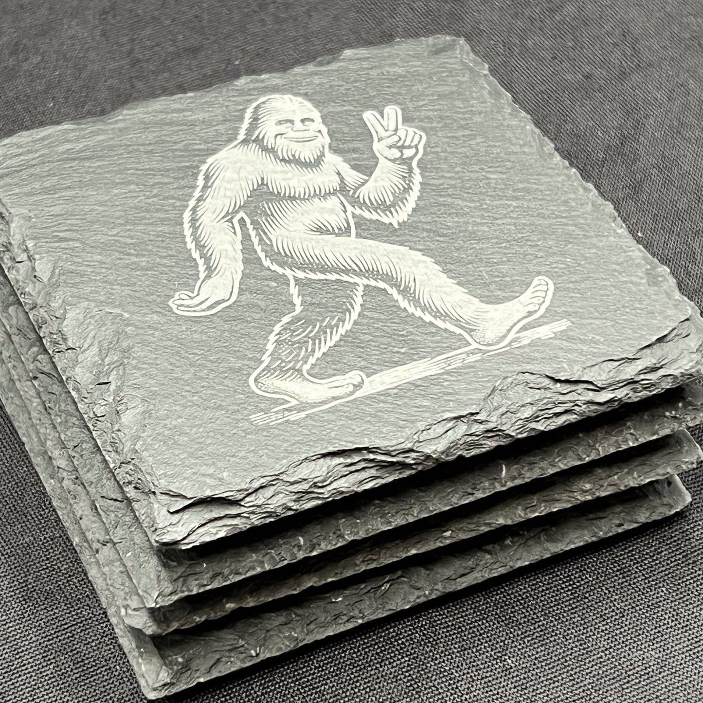 Bigfoot Peace Out! - 4" Square Slate Coaster