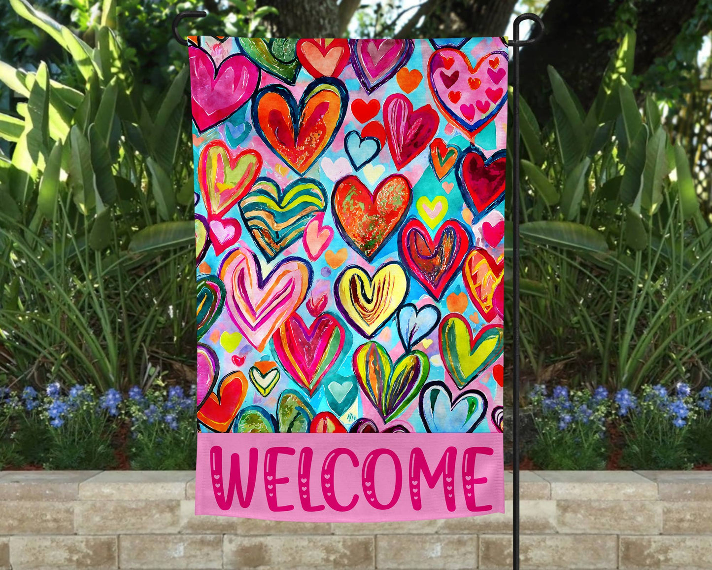 Garden Flag - Welcome Hearts 