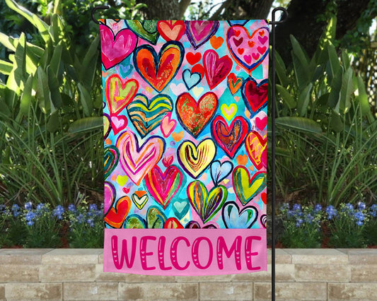 Garden Flag - Welcome Hearts 
