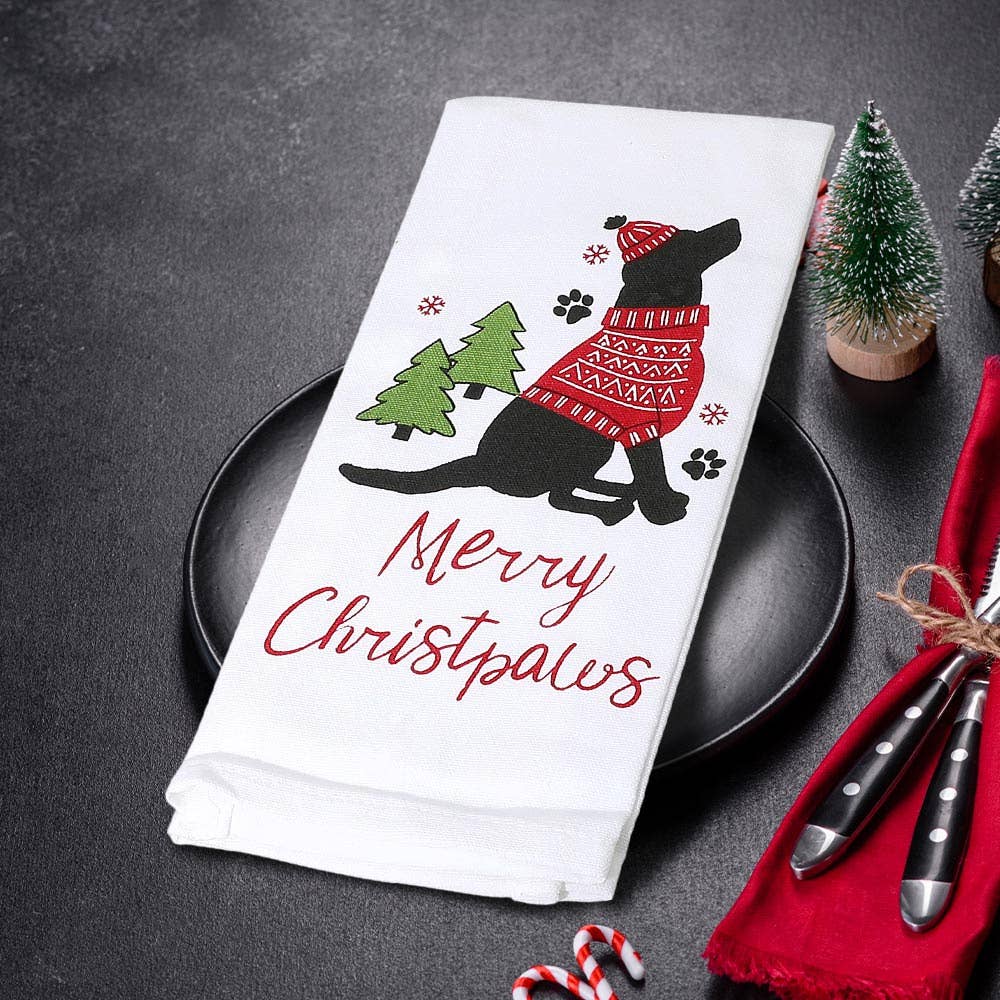 MERRY CHRISTPAWS Message Dog Printed Kitchen Towel