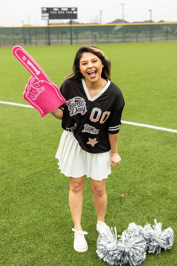Gameday Black Jersey With Iridescent Sequin