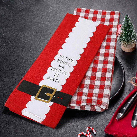 2PCS - Christmas Santa Gingham Kitchen Towel Set