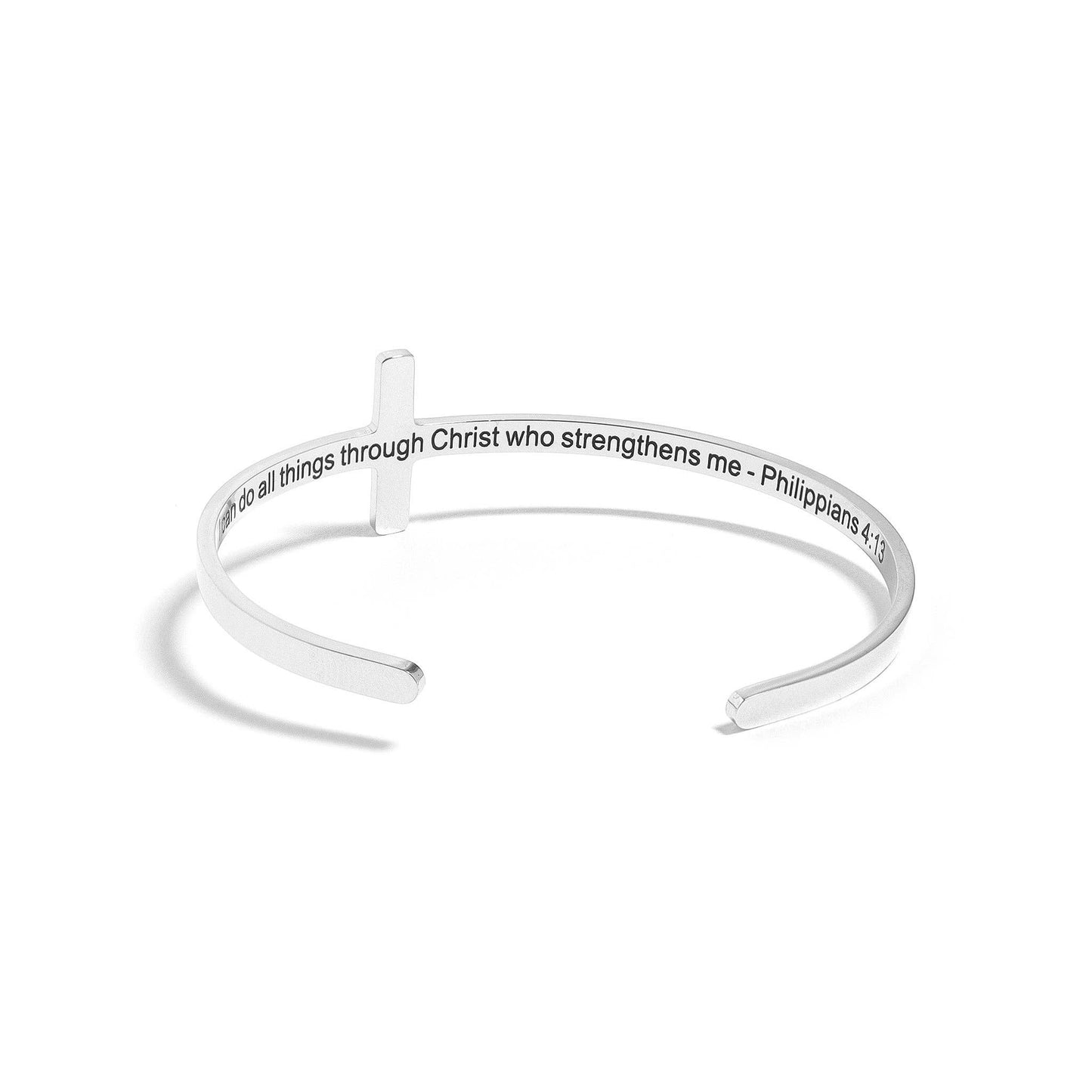 Stainless Steel Cross Cuff Bracelet with Christian Scripture Philippians 4:13