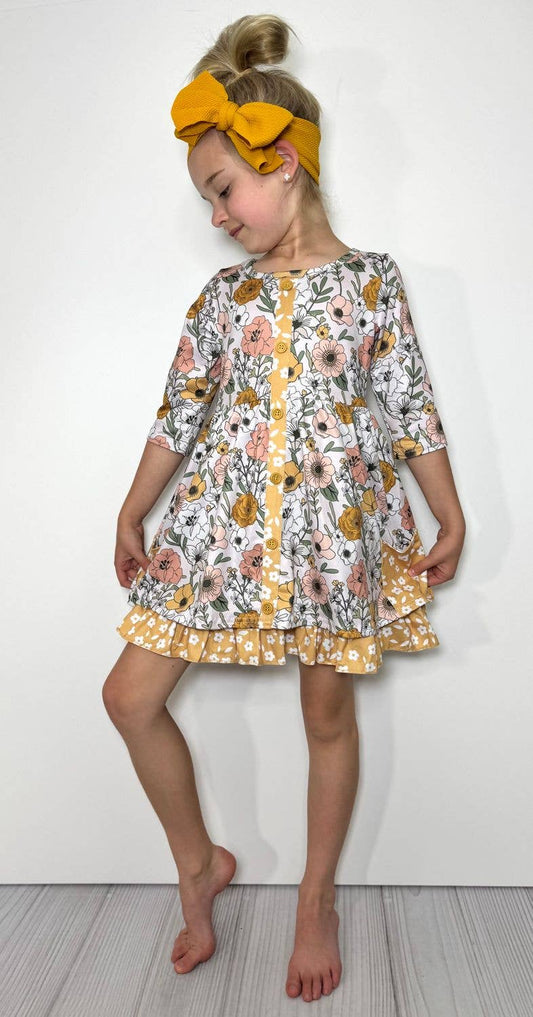 Mustard Blooms Girls Dress